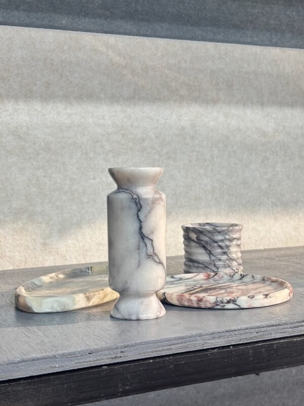 Stone art Marble Stone Decor Set – Natural Gemstone Plate, Bowls & Ornaments for Luxury Home Decoration